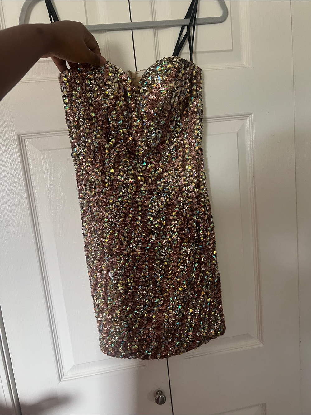 Milano Formals Rose Gold Sequin Strapless Mini Dress